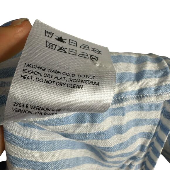 REFORMATION Blue White Striped Linen Button Down Anzio Top Women's Size Medium - Picture 6 of 7